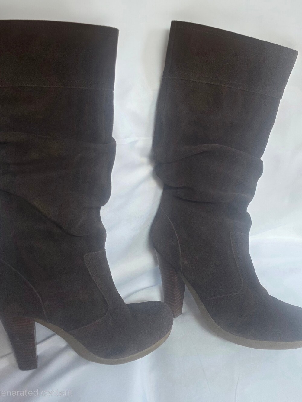 Colin Stuart Brown Suede Leather Slouch Knee High Heel Boots Women's 7.5